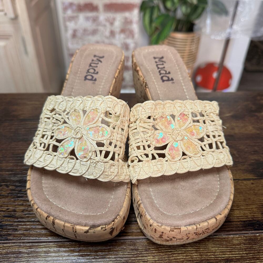 Vintage Y2K Mudd Sequin Crochet Platform Sandals